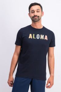 Mens Graphic Print Aloha Short Sleeve T-Shirt  Navy