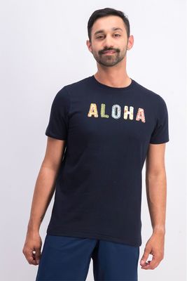 Mens Graphic Print Aloha Short Sleeve T-Shirt Navy Mens Graphic Print Aloha Short Sleeve T-Shirt Navy