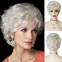 Short Curly Wigs For Women Old Lady Costume Halloween Wig Grey White Granny Wig With Bangs High Temperature Fibers Lightinthebox - thumbnail