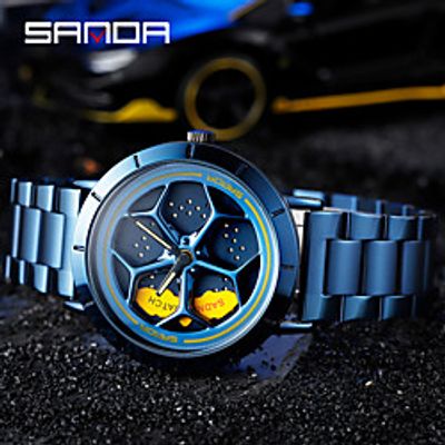 sanda's new time-to-run personality watch men's wheel quartz men's watch student steel belt waterproof rotating watch Lightinthebox
