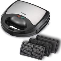 Kenwood 3-in-1 Sandwich Maker, Waffle Maker & Grill with 3 Sets of Non Stick Multifunctional Plates for Grilling, SMM01.A0BK Black/Silver