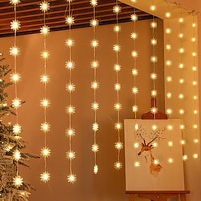 Snowflake Window Curtain String Lights 3x2m 3x1m Christmas Fairy Lights Waterproof USB Remote Control Garland Lights For Bedroom Wedding Xmas Holiday Decor Lighting miniinthebox