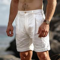 Men's Shorts Linen Shorts Summer Shorts Beach Shorts Pleated Straight Leg Plain Breathable Soft Short Casual Daily Holiday Fashion Streetwear White Blue Lightinthebox