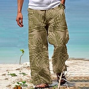 Men's Trousers Summer Pants Beach Pants Drawstring Elastic Waist 3D Print Leaf Plants Graphic Prints Comfort Casual Daily Holiday Streetwear Hawaiian Red Green Lightinthebox