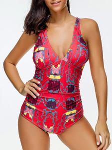 Plunge Printed Adjustable Monokini Bathing Suits