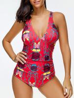 Plunge Printed Adjustable Monokini Bathing Suits - thumbnail