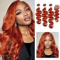 Body Wave 31 Bundles With Closure #350 Ginger Orange Human Hair Weaving With 44 Closures Pre-colored Brazilian Hair Extension Lightinthebox