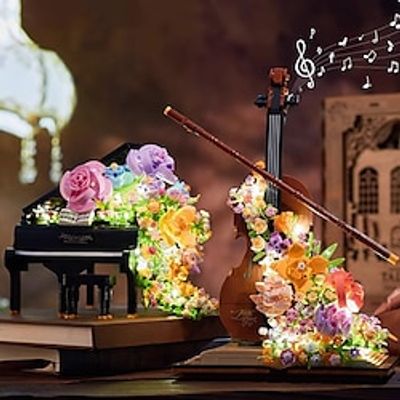 Flowers Violin Mini Building Blocks Set for Adults, and Mini Building Blocks Piano Flowers Set, Perfect For Home Decoration And Gift Giving Lightinthebox