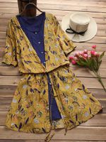 Floral Fake Two Pieces Women Blouses