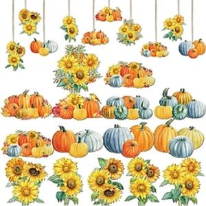 15pcs Thanksgiving Day Wooden Sunflower Pumpkin Hanging Decoration Accessories For Party Celebration Pendant Accessories (with Rope) Lightinthebox