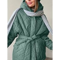 Women's Winter Coat Quilted Coat Belted Parka Hooded Long Puffer Jacket Thermal Warm Heated Coat with Pockets Outerwear Long Sleeve Fall Winter Black Yellow Lightinthebox - thumbnail