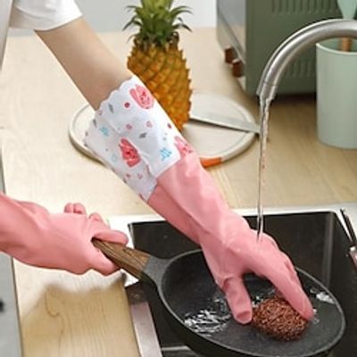 2 Pairs Household Gloves With Plush Not Harmful to Hands Household Cleaning Gloves Winter Laundry Gloves With Plush Rubber Latex Waterproof Gloves Extended Version Lightinthebox