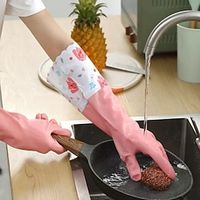 2 Pairs Household Gloves With Plush Not Harmful to Hands Household Cleaning Gloves Winter Laundry Gloves With Plush Rubber Latex Waterproof Gloves Extended Version Lightinthebox - thumbnail