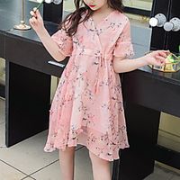 Kids Little Girls' Dress Floral Print Blushing Pink Light Blue Knee-length Short Sleeve Basic Dresses Summer Regular Fit 3-8 Years Lightinthebox - thumbnail