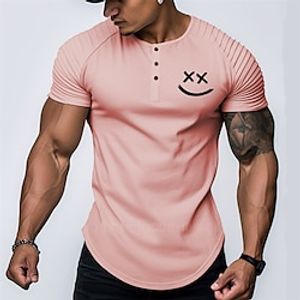 Graphic Emoji Face Fashion Daily Casual Men's Henley Shirt Raglan T Shirt Sports Outdoor Holiday Going out T shirt White Pink Sky Blue Short Sleeve Henley Shirt Spring  Summer Clothing Apparel S M L Lightinthebox