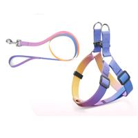 Helepet Flat Pet Leash Harness-Plastic Buckle Small Blue Rainbow