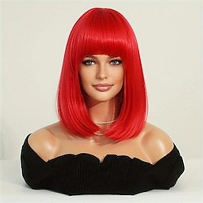 Pink Bob Wigs With Bangs For Women Short Colored Straight Synthetic Hair Pastel Pale Pink Wig Party Halloween Costume Cosplay Christmas Party Wigs miniinthebox