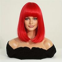 Pink Bob Wigs With Bangs For Women Short Colored Straight Synthetic Hair Pastel Pale Pink Wig Party Halloween Costume Cosplay Christmas Party Wigs miniinthebox - thumbnail
