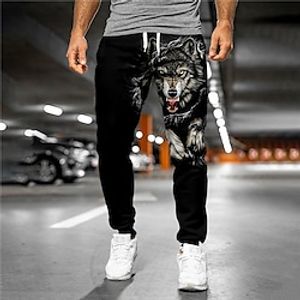 Men's Sweatpants Joggers Trousers Drawstring Side Pockets Elastic Waist Graphic Wolf Outdoor Sports Full Length Casual Daily Designer Casual / Sporty Black Micro-elastic miniinthebox