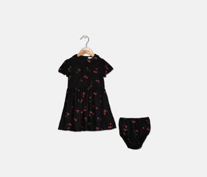 Baby Girls Printed Fit & Flare Dress With Underwear  Black/Red