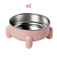 Cozy Paws Stainless Steel Pet Bowl With Four Corners - Pink (Pack of 2)