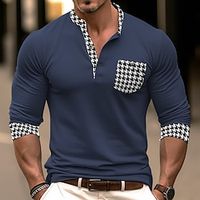 Men's Henley Shirt Button Up Polos Polo Shirt Tee Top Houndstooth Lapel Casual Sports Long Sleeve Button Splice Clothing Apparel Fashion Basic Comfortable Lightinthebox - thumbnail