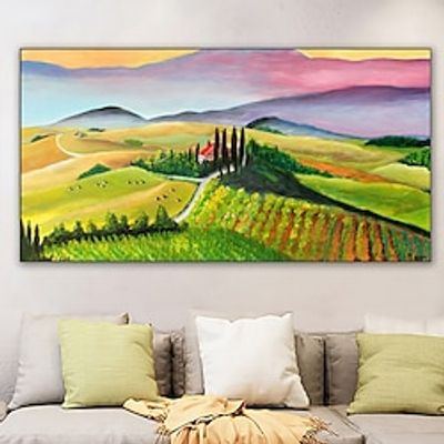 Beautiful Hand-painted Countryside Extra Large Wall Art UnFramed Panoramic Canvas Handmade Landscape Wall Decor Rolled Canvas (No Frame) miniinthebox