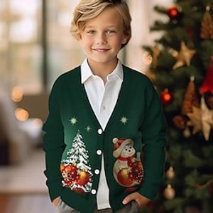 Christmas Boys 3D Snowman Sweater  Cardigan Long Sleeve 3D Print Fall Winter Fashion Streetwear Cool Polyester Kids 3-12 Years V Neck Outdoor Casual Daily Regular Fit Lightinthebox