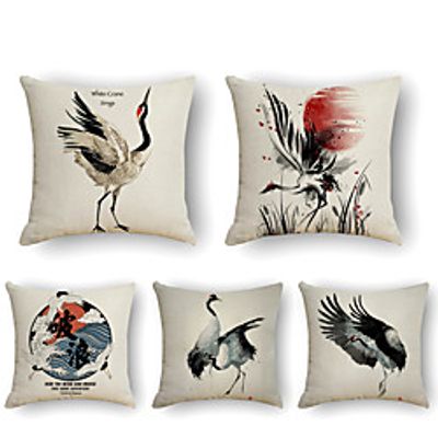 Cushion Cover 5PCS Linen Soft Print Square Throw Pillow Cover Cushion Case Pillowcase for Sofa Bedroom 45 x 45 cm (18 x 18 Inch) Superior Quality Mashine Washable Lightinthebox