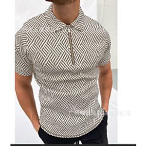 Men's Golf Shirt Other Prints Striped Short Sleeve Casual Tops Simple Wine Black Beige Lightinthebox