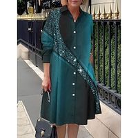 Women's Shirt Dress Casual Dress Midi Dress Outdoor Daily Date Polyester Fashion Modern Shirt Collar Print Button Long Sleeve Fall Winter 2023 Loose Fit Black Wine Navy Blue Ombre Color Block S M L Lightinthebox - thumbnail