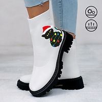 Women's Boots Xmas Shoes Sock Boots Plus Size Christmas Daily Mid Calf Boots Flat Heel Round Toe Closed Toe Fashion Casual Comfort Tissage Volant Loafer White Lightinthebox - thumbnail