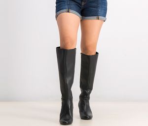 Womens Lamari Wide Calf Leather Boots  Black