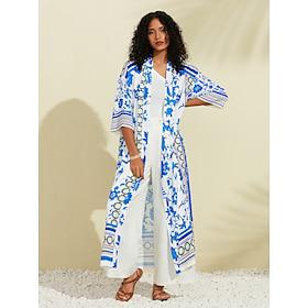 Satin Stripe Floral Casual Kimono