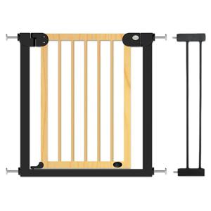 Baby Safe Wooden Safety Gate With 14cm Black Extension - Natural Wood BS_CM_SGW14_NW