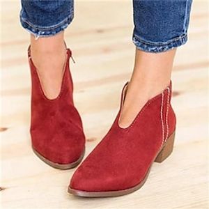 Women's Boots Cowboy Boots Plus Size Outdoor Daily Booties Ankle Boots Embroidery Chunky Heel Pointed Toe Fashion Elegant Casual Faux Suede Zipper Solid Color Black Red Brown miniinthebox