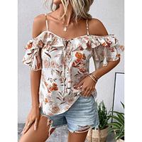 Women's Shirt Blouse Floral Daily Vacation Print White Short Sleeve Casual Cold Shoulder Summer Lightinthebox