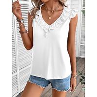 Tank Women's Black White Plain Ruffle Street Daily Fashion V Neck Regular Fit S Lightinthebox