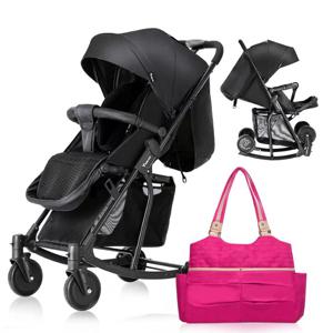 Teknum Stroller With Rocker With Pink Diaper tote Bag- Black CM_TKSN_STROKBKFDP2PI