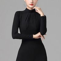 Latin Dance Ballroom Dance Leotard  Onesie Pure Color Splicing Women's Performance Training Long Sleeve High Modal Lightinthebox - thumbnail