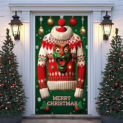 Christmas Ugly Sweater Door Covers Decoration Xmas Backdrop Door Banner for Front Door Farmhouse Christmas Holiday Party Decor Supplies miniinthebox