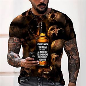 Men's Unisex Tee T shirt Shirt 3D Print Graphic Prints Skull Wine bottle Print Short Sleeve Daily Tops Casual Designer Big and Tall Brown / Summer miniinthebox