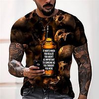 Men's Unisex Tee T shirt Shirt 3D Print Graphic Prints Skull Wine bottle Print Short Sleeve Daily Tops Casual Designer Big and Tall Brown / Summer miniinthebox - thumbnail