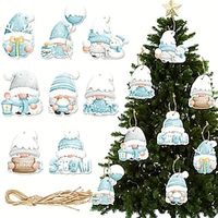 24pcs Wooden New Year 2024 Blue And White Winter Snowflakes Cute Snowman Theme Party Gathering Holiday Tree Hanging Celebration Home Decorations miniinthebox