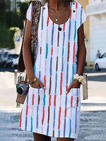 Round Neck Floral Printed Shift Dress - thumbnail