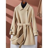 Women's Long Overcoat Winter Coat Belted Trench Coat Thermal Warm Windproof Pea Coat Fall Elegant Lady Coat Classic Cream Jacket Long Sleeve Black Camel Green miniinthebox - thumbnail