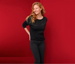 Womens Cotton 3/4 Top  Black