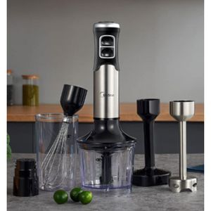 Midea 5 in 1 Stainless Steel Hand Blender, 1000 W, Set of 4 Accessories for Preparing Baby Food, Mashed Potatoes, Salads, Soups and Vegetables - MJ-BH1001W