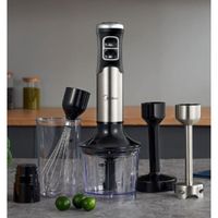 Midea 5 in 1 Stainless Steel Hand Blender, 1000 W, Set of 4 Accessories for Preparing Baby Food, Mashed Potatoes, Salads, Soups and Vegetables - MJ-BH1001W