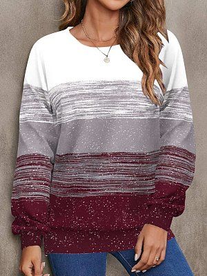 Women's Retro Striped Gradient Print Christmas Holiday Round Neck Casual Sweatshirt